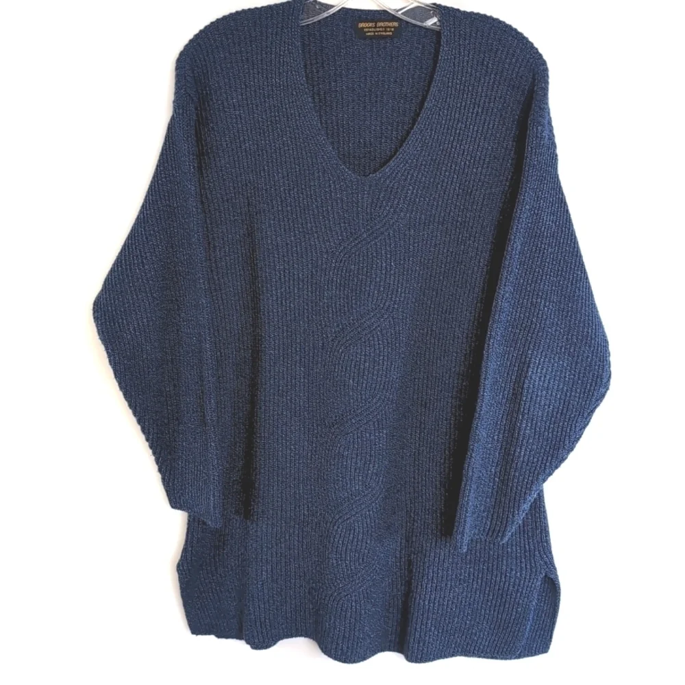 Women's Brooks Brothers Blue V Neck 3/4 Sleeve Sweater Size Large